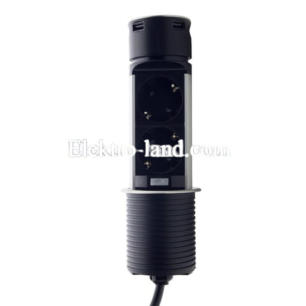 Мебельная розетка (вертикальная) 2 x 16, 2 x USB 2,4 А, металл + провод 3 x 1.5 mm2 EH-AR-306 Electro House